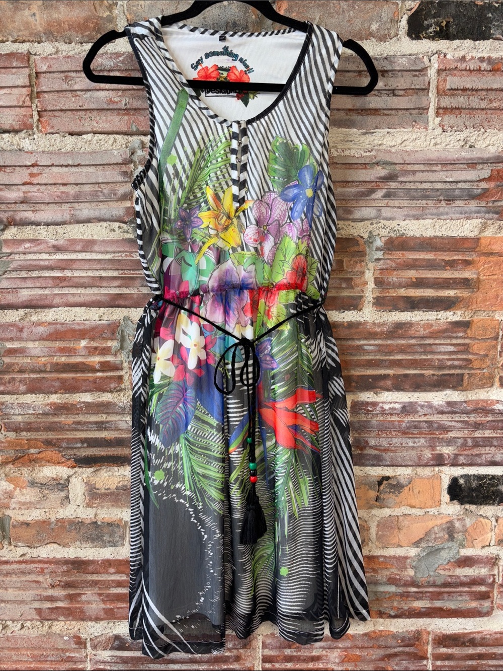 Vintage Desigual Multicolour Dress with Rainbow Floral Hibiscus Print